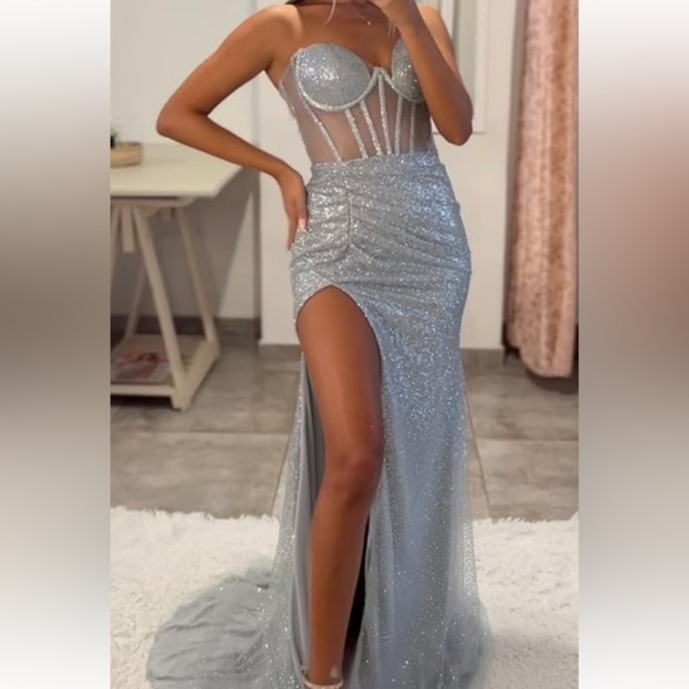 Elegant Silver Evening Gown